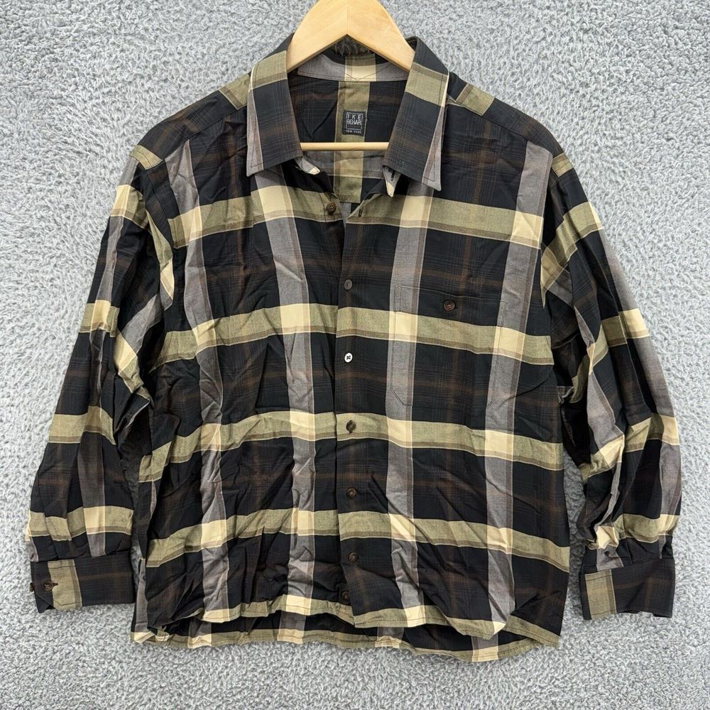Ike Behar New York XL Mens Yellow Plaid Button Down Fall Cotton Classic Designer